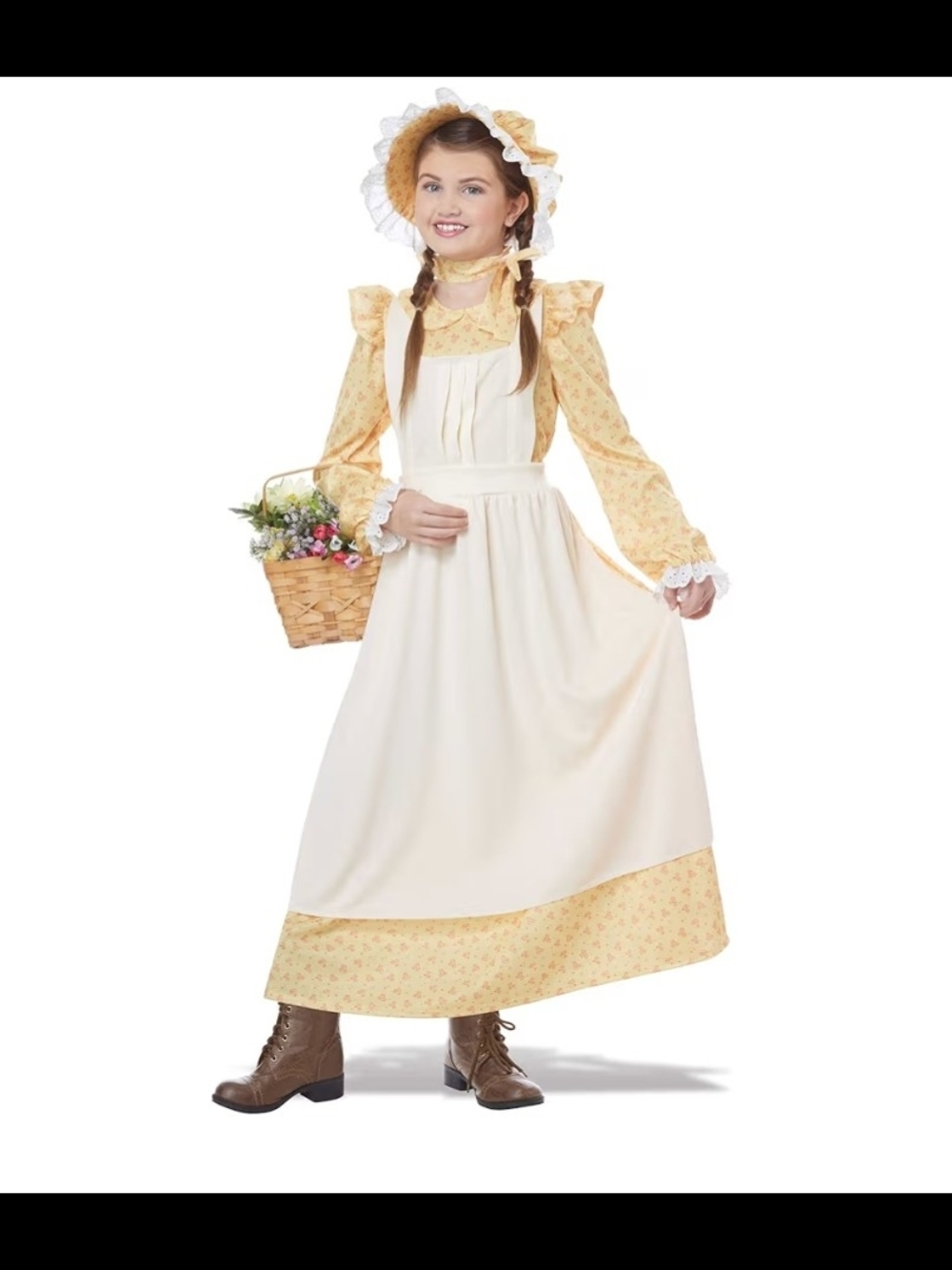 California Costumes Cream and Yellow Pioneer Prairie Dress with Bonnet Sz Large